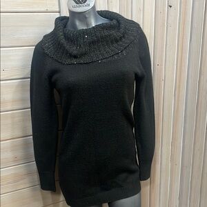Studio Y Black Cowl Turtleneck Sweater Ribbed Knit